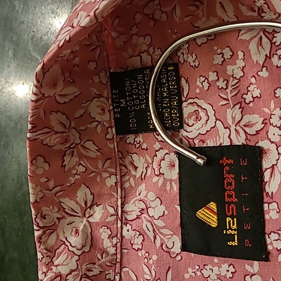 Bright pink floral short sleeved button-down blouse. - Picture 3 of 7